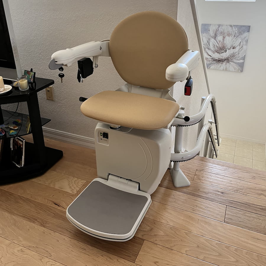 Custom curved stair lift installed by Florida Home Access